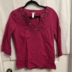 Pink Embellished 3/4 Sleeve Blouse